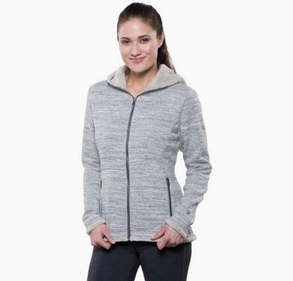Kuhl Fleece Lined Jacket Full Zip Hood Alaska Alska Size Large Womens Gray